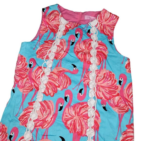 Lilly Pulitzer Southern Charm Shift Dress Flamingo pink blue lace accent Size 8 - Picture 4 of 4